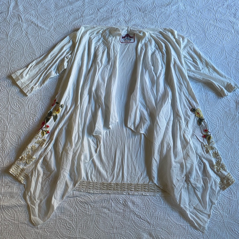 JW Los Angeles Lightweight Cream Embroidered Draped Top